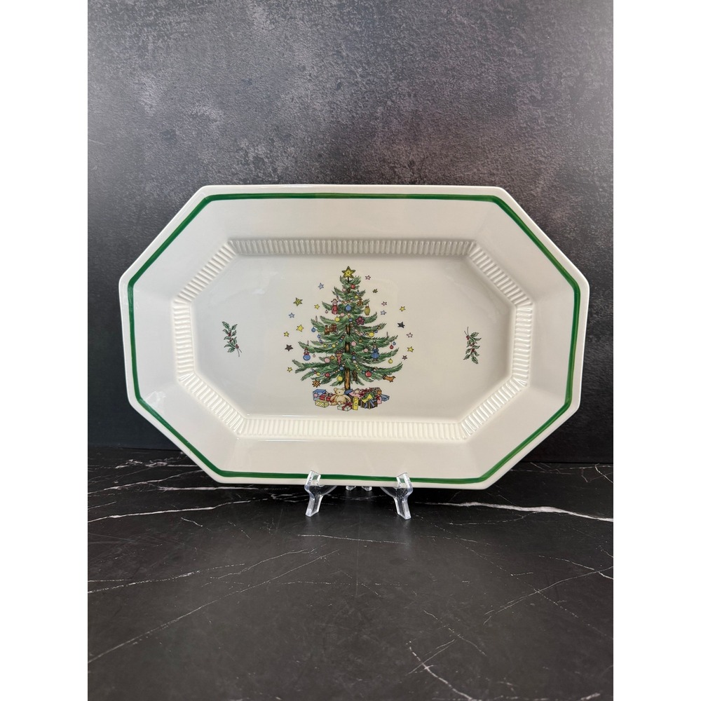 VTG Nikko Christmastime Octogonal Christmas Tree 16in Ceramic Platter MINT!